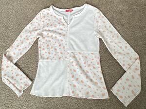 Liberty Valor Girls Medium 10/12 Thermal Top White Peach Floral Waffle Knit